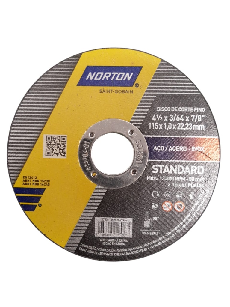 DISCO DE CORTE STANDARD NORTON 115 X 1,0